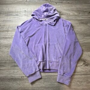 Refuge Athletics Hoodie Womens Medium Purple Velour‎ Zip Up Y2K McBling AD60